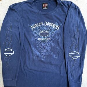 Vintage Harley Davidson Flaming Grunge Tribal Men’s Long Sleeve Shirt XL 23x29